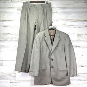 CHAPS Ralph Lauren Light Gray COOPER 2 Plaid Wool Cashmere Summer Suit 41R 33x29